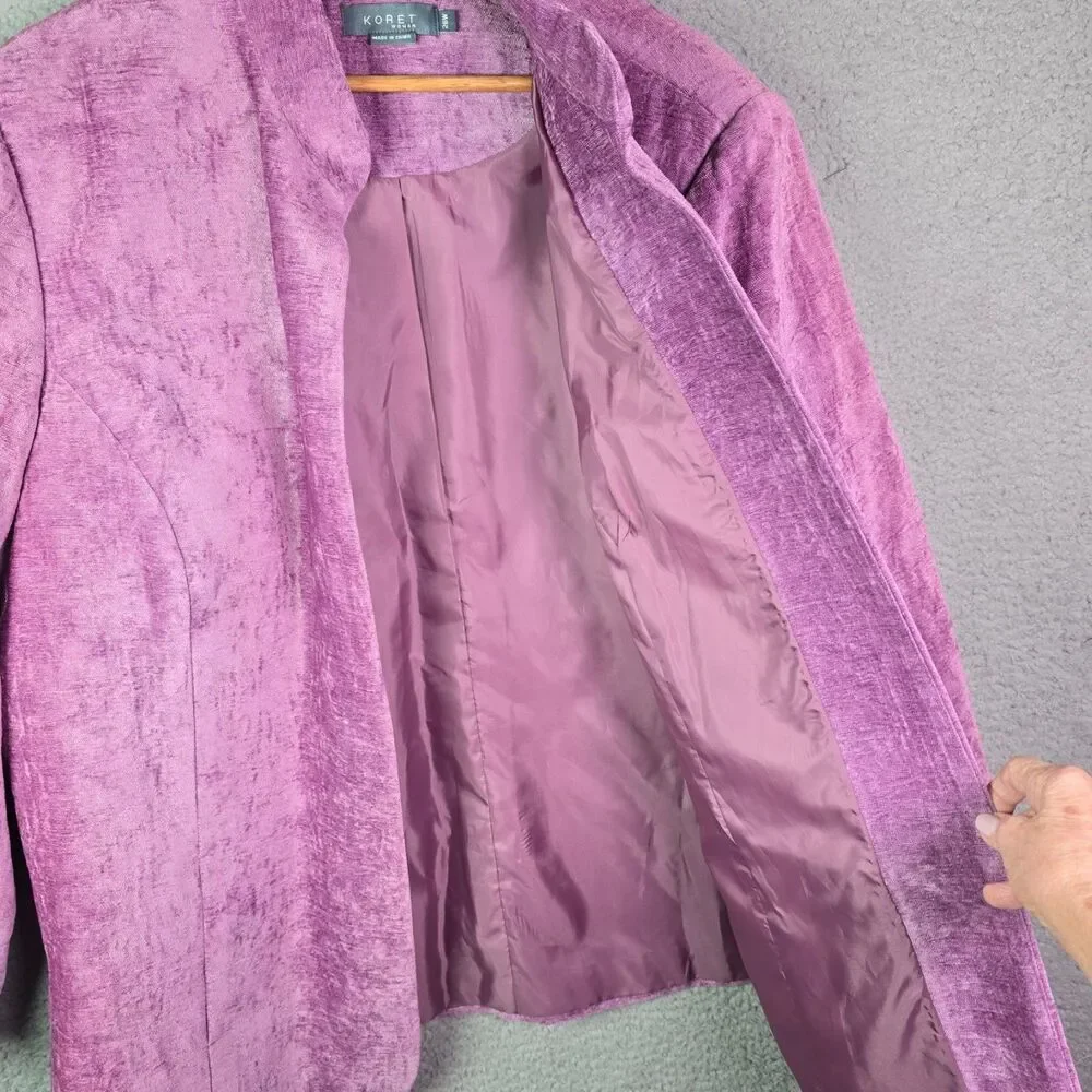Koret Woman Jacket Purple 26W Textured Tapestry Open Front Career